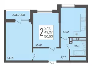 2-х комнатная квартира 50.5 ЖК «Смородина»