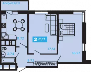 2-х комнатная квартира 61.17 ЖК «Современник»