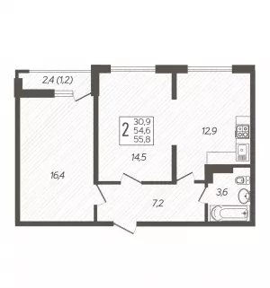 2-х комнатная квартира 55.8 ЖК «Спортивный парк»