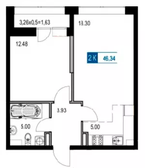 2-х комнатная квартира 46.34 м² в ЖК «Стрижи»