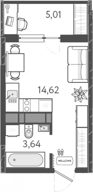 Квартира-студия 20.84 м² в ЖК «Теплые Края»