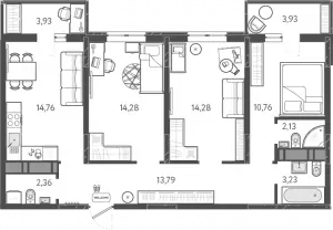 3-х комнатная квартира 77.95 м² в ЖК «Теплые Края»