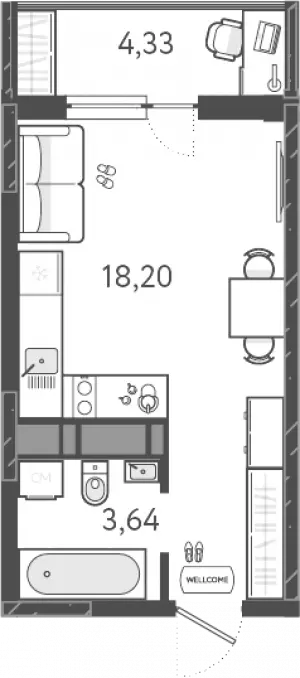 Квартира-студия 23.14 м² в ЖК «Теплые Края»