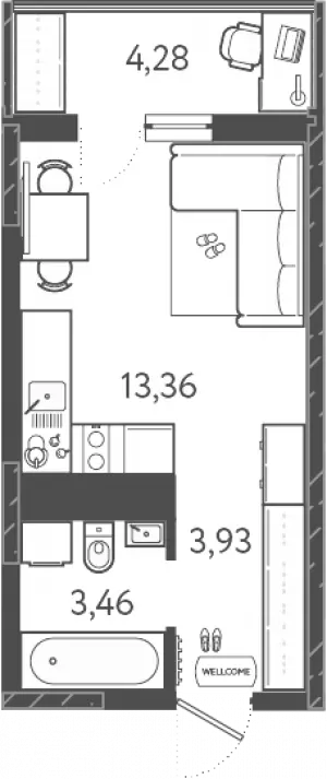 Квартира-студия 22.03 м² в ЖК «Теплые Края»