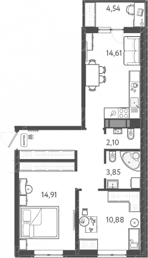 2-х комнатная квартира 57.58 м² в ЖК «Теплые Края»