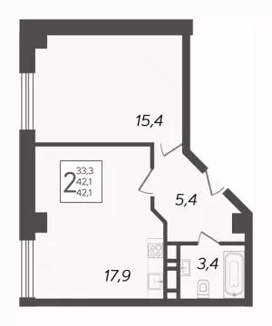 1-комнатная квартира 42.1 ЖК «The Grand Palace»