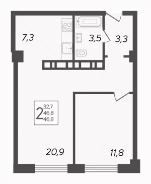 2-х комнатная квартира 46.8 м² в ЖК «The Grand Palace»