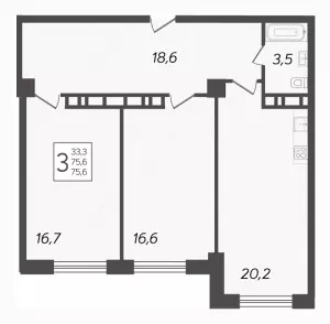 2-х комнатная квартира 75.6 м² в ЖК «The Grand Palace»