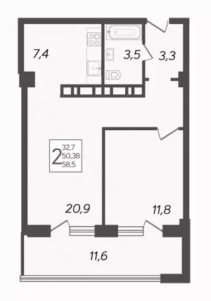 2-х комнатная квартира 58.5 ЖК «The Grand Palace»