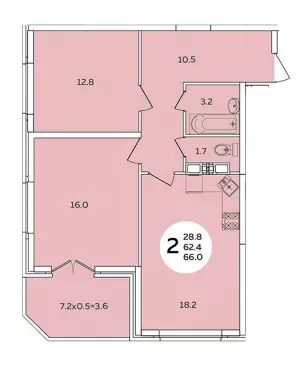 2-х комнатная квартира 66 м² в ЖК «Титаны»