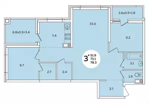 3-х комнатная квартира 78.3 ЖК «Титаны»
