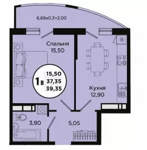 1-комнатная квартира 39.35 ЖК «Тополиная»