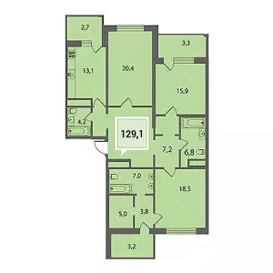 4-х комнатная квартира 129.8 м² в ЖК «Тургенев»