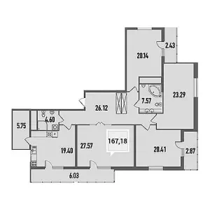 4-х комнатная квартира 167.18 м² в ЖК «Тургенев»