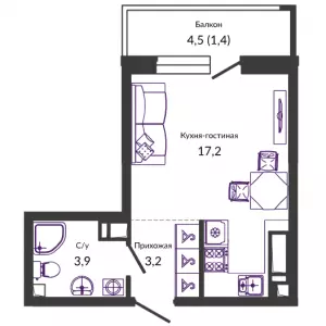 Квартира-студия 26 м² в ЖК «Улыбка»