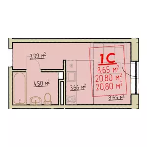 Квартира-студия 20.8 м² в ЖК «Вектор»