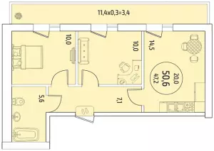 2-х комнатная квартира 51 ЖК «ВиноградЪ»