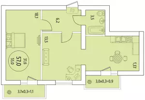 2-х комнатная квартира 57 ЖК «ВиноградЪ»