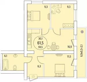 3-х комнатная квартира 62 ЖК «ВиноградЪ»