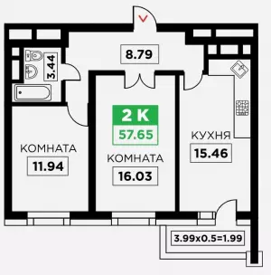 2-х комнатная квартира 57.65 ЖК «Время»