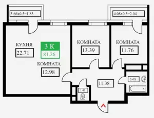 3-х комнатная квартира 81.26 ЖК «Время»