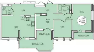 2-х комнатная квартира 85.1 м² в ЖК «Все Свои»