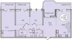 3-х комнатная квартира 96.7 м² в ЖК «Все Свои»