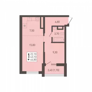 1-комнатная квартира 44.8 ЖК «ЮГГЕ»
