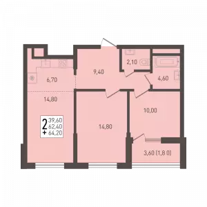 2-х комнатная квартира 64.2 ЖК «ЮГГЕ»