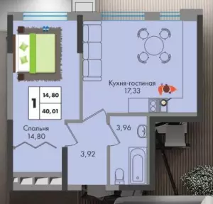 1-комнатная квартира 40.01 ЖК «Зеленая территория»