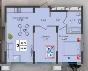 2-х комнатная квартира 54.49 ЖК «Зеленая территория»