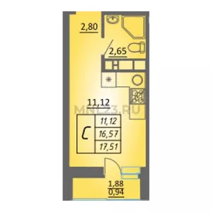 Квартира-студия 17.51 м² в ЖК «Жилой квартал»