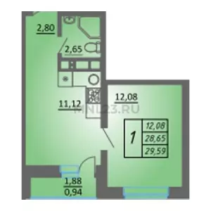 1-комнатная квартира 29.59 м² в ЖК «Жилой квартал»