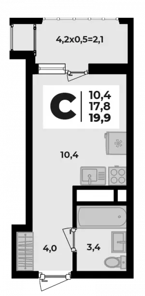 Квартира-студия 19.9 м² в ЖК «Родной Дом 5»
