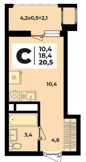 Квартира-студия 20.5 м² в ЖК «Родной Дом 5»